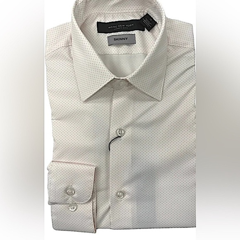 Marc New York Boys Skinny Fit White/Pink Dot Dress Shirt